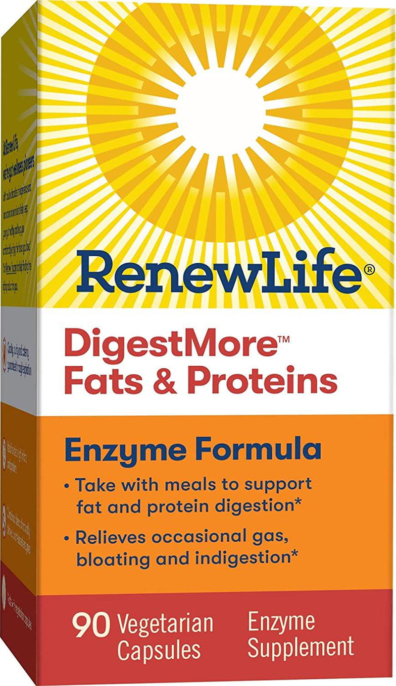 Renew Life Adult Digestive Enzyme - DigestMore Fats and Proteins Enzyme Supplement - Plant-Based Formula, Supports Digestion of Fats and Proteins - 90 Vegetarian Capsules