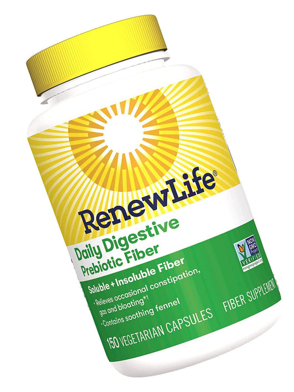 Renew Life Adult Fiber Supplement - Daily Digestive Prebiotic Fiber, 150 Capsules