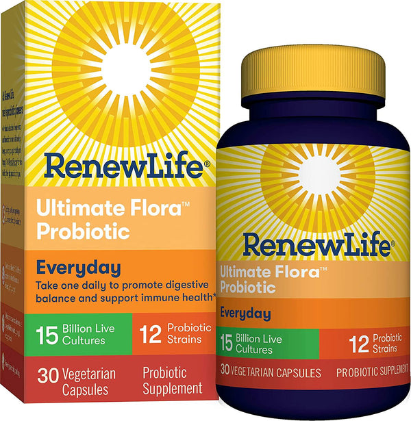 Renew Life Adult Probiotic - Ultimate Flora Everyday Probiotic Supplement - Gluten, Dairy and Soy Free - 15 Billion CFU - 30 Vegetarian Capsules