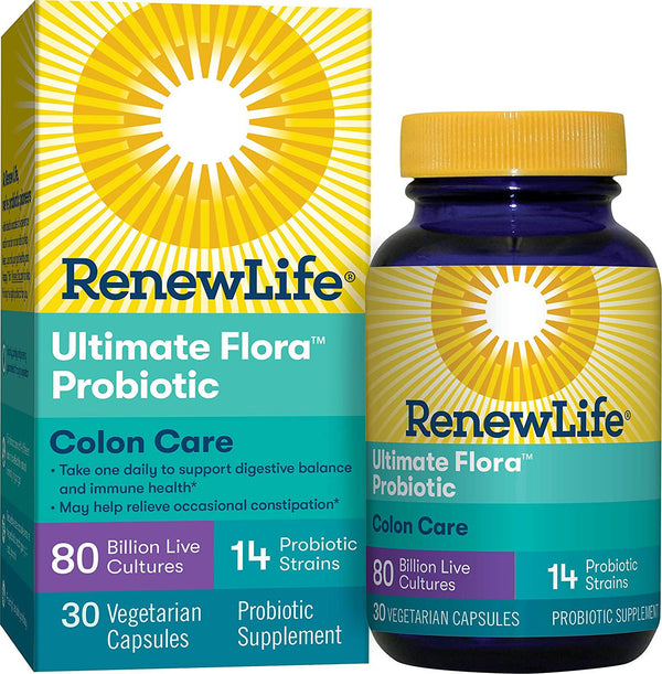 Renew Life Colon Care Ultimate Flora Probiotic 80 Billion Live Cultures 30 Vegetarian Capsules