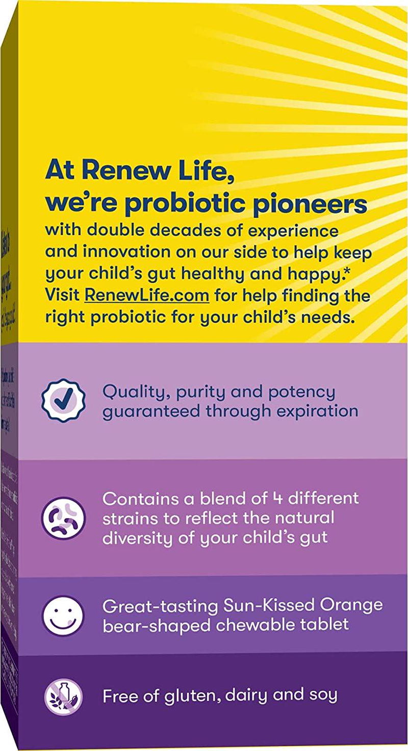 Renew Life Kids Probiotic - Ultimate Flora Kids Probiotic, Shelf Stable Probiotic Supplement - 1 Billion – 60 Chewable Tablets