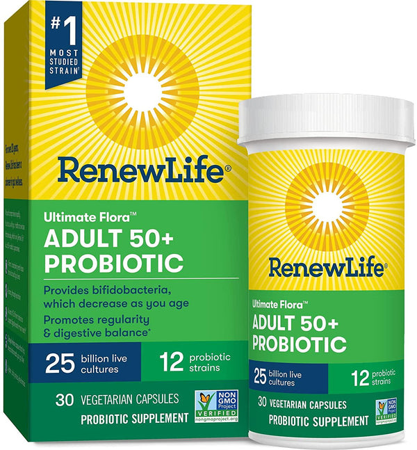 Renew Life Ultimate Flora Adult 50+ Probiotic, 25 Billion CFU, 30 Capsules; (Package May Vary)
