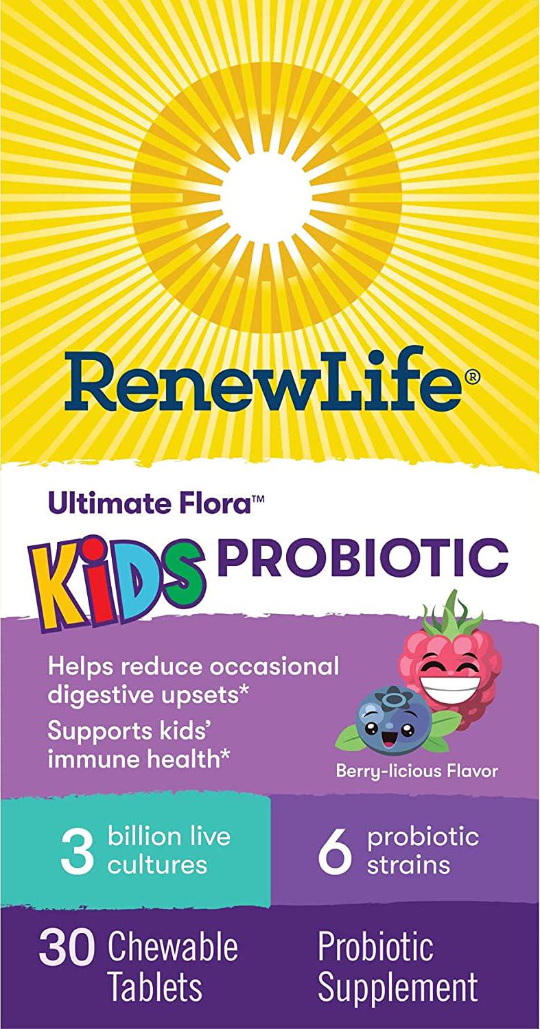 Renew Life - Ultimate Flora Kids Probiotic - probiotics for kids - 30 chewable Berry flavor tablets - 30 day supply