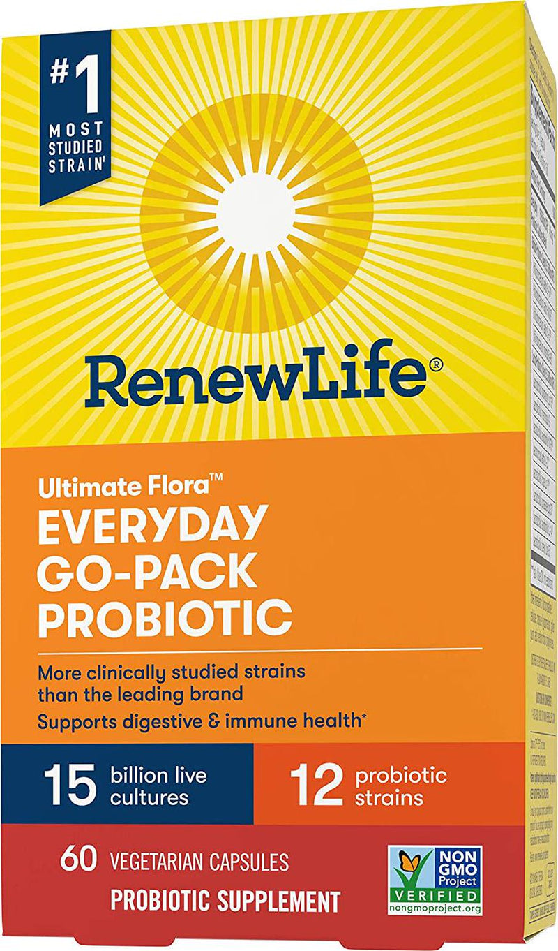 Renew Life - Ultimate Flora Probiotic Everyday - 15 billion - daily digestive and immune health supplement - 60 vegetable capsules - Go Pack