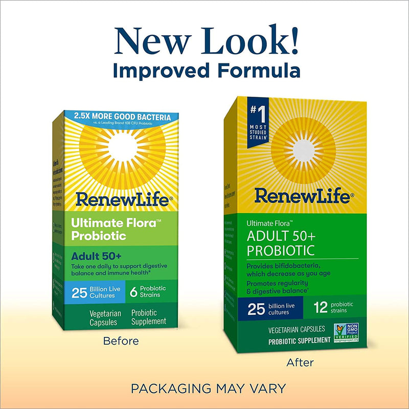 Renew Life Ultimate Flora Adult 50+ Probiotic, 25 Billion CFU, 30 Capsules; (Package May Vary)