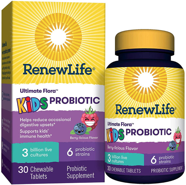 Renew Life - Ultimate Flora Kids Probiotic - probiotics for kids - 30 chewable Berry flavor tablets - 30 day supply