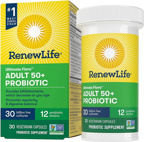 Renew Life Ultimate Flora Adult 50+ Probiotic, 30 Billion CFU, 30 Capsules; (Package May Vary)