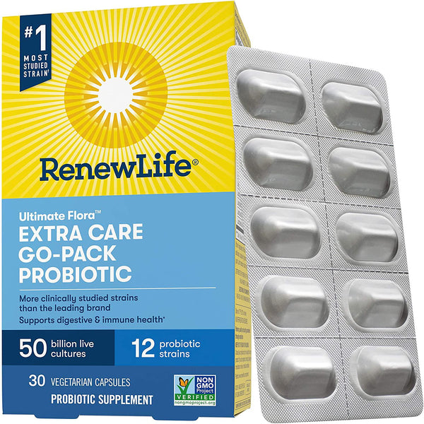 Renew Life - Ultimate Flora Probiotic Extra Care - 50 billion - daily digestive and immune health supplement - 30 vegetable capsules - Go Pack
