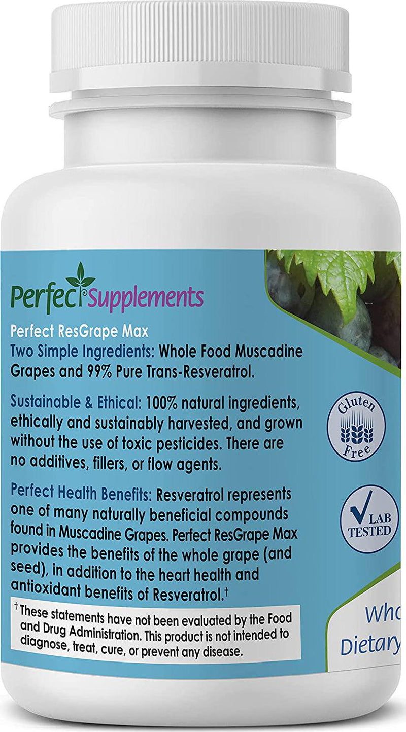 ResGrape Max Perfect Supplements 60 Capsules ~ 99% Trans-Resveratrol and Muscadine Grape ~ Anti-Aging Supplement and Potent Antioxidant