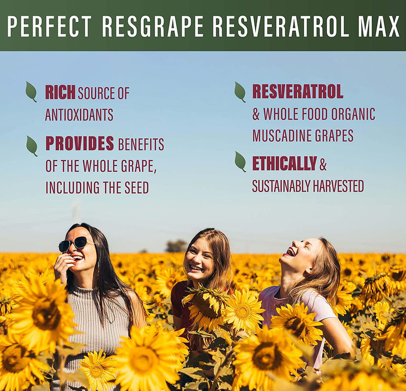 ResGrape Max Perfect Supplements 60 Capsules ~ 99% Trans-Resveratrol and Muscadine Grape ~ Anti-Aging Supplement and Potent Antioxidant