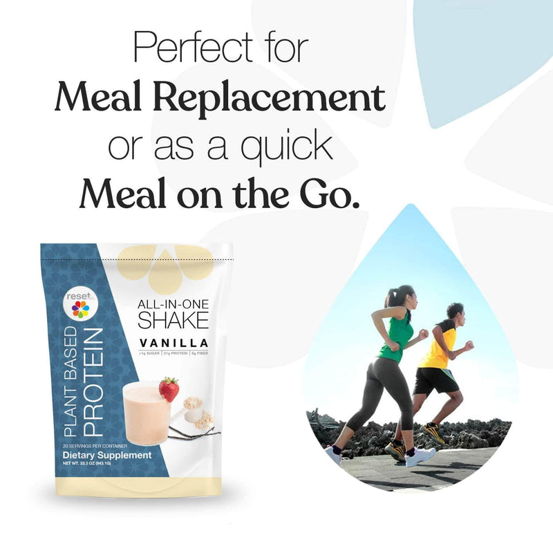 Reset360 Plant Based Pea Protein All In One Meal Replacement Shake | Gluten Free, Soy Free, Dairy Free, Low Carb, Low Sugar Shakes For Weight Loss, 20 Servings, 33.3oz, Vanilla, 1 Pack