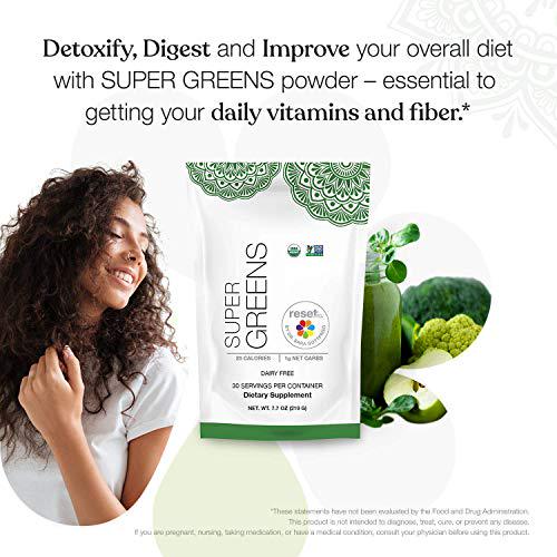 Reset360 Super Greens and Daily Fiber Bundle | Organic Green Superfood Powder Supplement | Tasteless Dietary Fiber Supplement | Quick Dissolving and Easy Mixing Sugar Free, Gluten Free