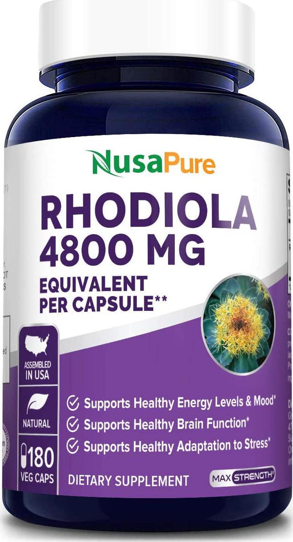 Rhodiola Rosea 4800mg 180 Veggie Capsules (Non-GMO, Extract 20:1, Vegetarian and Gluten Free) Max Strength - Improve Energy, Brain Function and Stress Relief