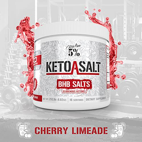 Rich Piana 5% Nutrition Keto aSALT Legendary BHB Salts, Exogenous Ketones Supplement Drink Powder, Stay in Ketosis, Improve Energy and Focus, Burn Stored Fat, 8.9 oz, 16 Servings (Cherry Limeade)