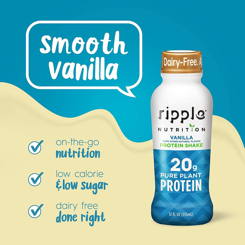 Ripple Vegan Protein Shake, Chocolate 12 Fl Oz (12 Pack) and Ripple Vegan Protein Shake, Vanilla (12 Pack) | 24 Pack
