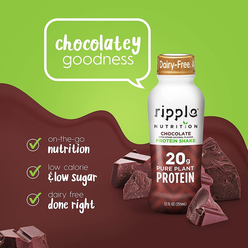Ripple Vegan Protein Shake, Chocolate 12 Fl Oz (12 Pack) and Ripple Vegan Protein Shake, Vanilla (12 Pack) | 24 Pack