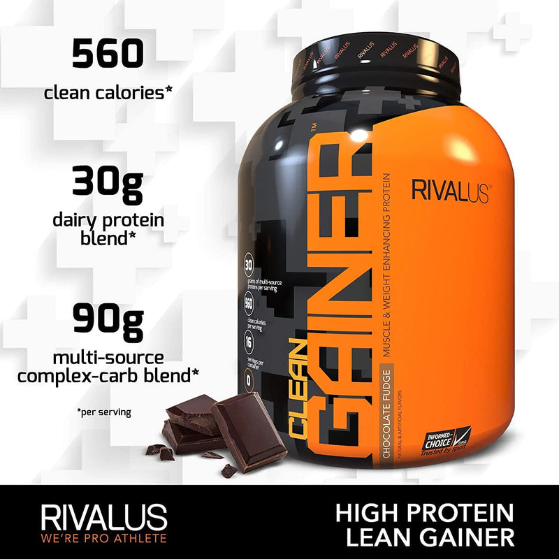 Rivalus Clean Gainer Protein Powder 5 lb, Rich Chocolate, Rich Chocolate, 2268 grams
