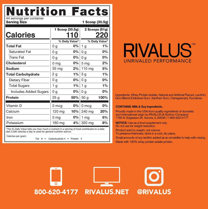 Rivalus Iso-clean Protein, Smooth Vanilla, 3 Lb - 100% Whey Isolate Protein, Fast Digesting, Zero Gluten, Zero Fat, Clean Nutritional Profile, No Banned Substances, Made In Usa