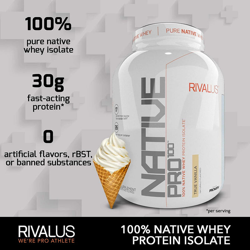 Rivalus Native Pro 100 Protein Powder Blend, Vanilla, 3.2 Pound
