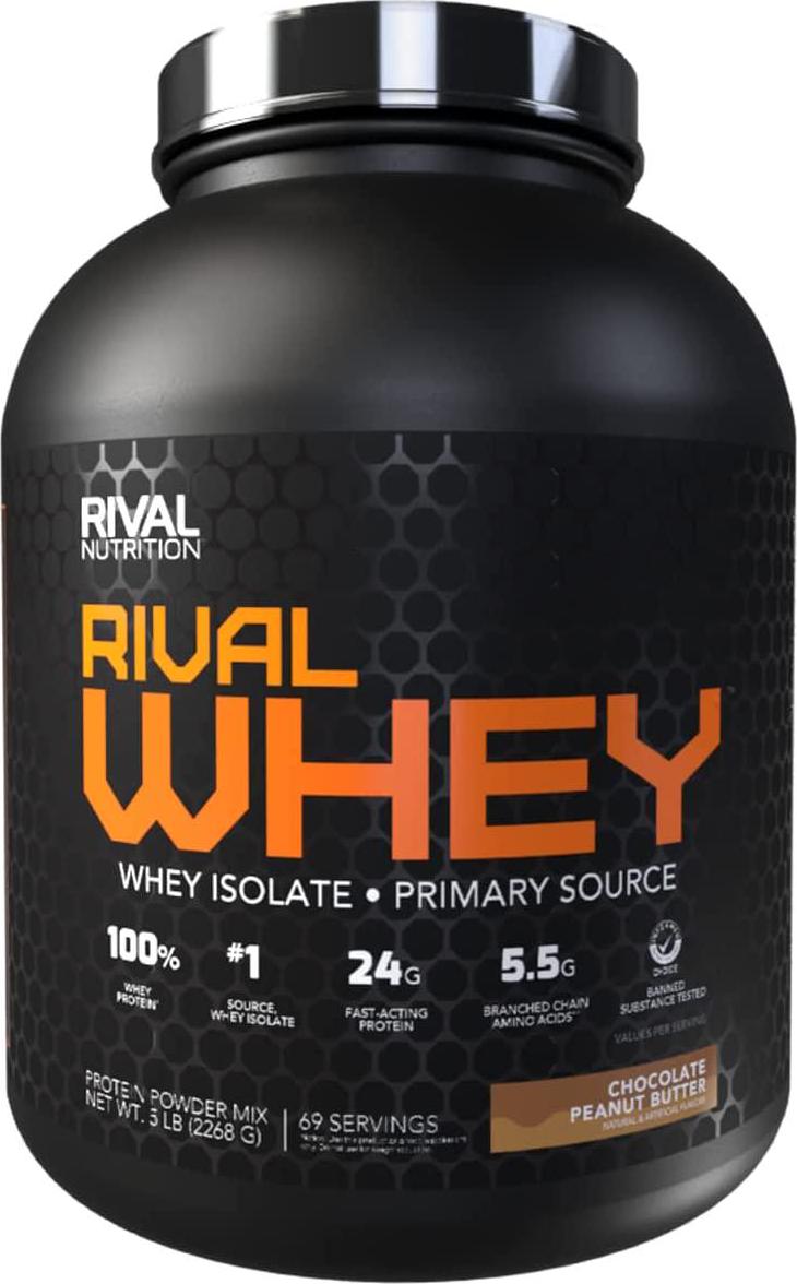 Rivalus Rivalwhey Chocolate Peanut Butter 5lb - 100% Whey Protein, Whey Protein Isolate Primary Source, Clean Nutritional Profile, BCAAs, No Banned Substances, Made in USA