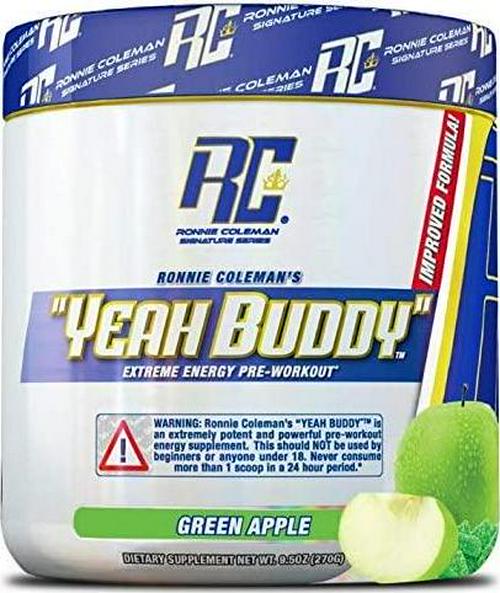 Ronnie Coleman Signature Series Yeah Buddy Pre Workout Powder for Women and Men, Energy, Endurance and Focus Supplement with Beta-Alanine, 420mg Caffeine Per Serving, Green Apple, 30 Servings