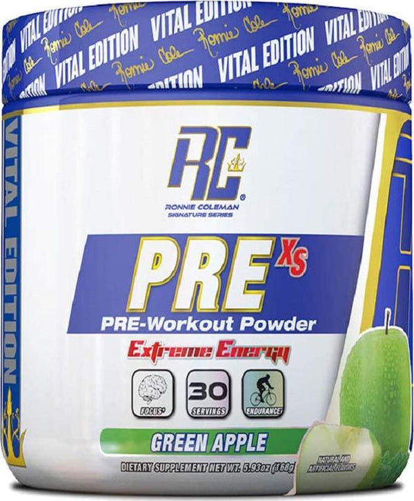Ronnie Coleman Signature Series Pre XS Extreme Energy Pre-Workout Powder, Green Apple 168 g,, Green Apple 168 grams