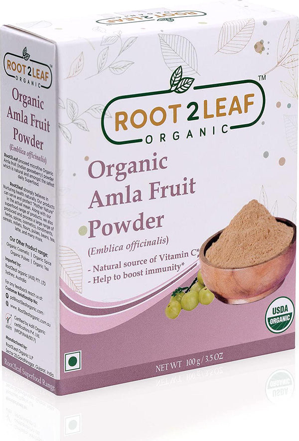 Root2Leaf Organic Amla Fruit Powder | Amalaki For Cooking, Smoothies, Latte, Skin and Hair Care Pack of 1 (100 Gms)