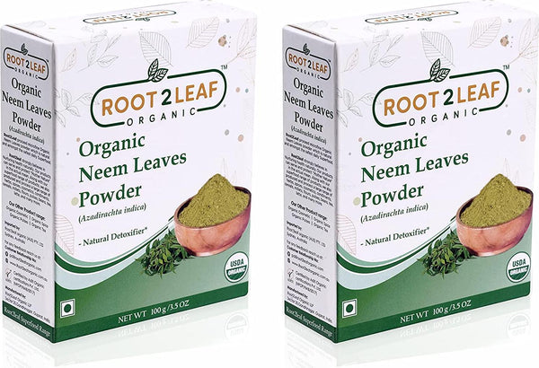 Root2Leaf Organic Neem Leaf Powder | Azardirachta Indica For Glowing Skin, Hair, Nails, Supports Digestion, Anti-oxidant, Supports Healthy Blood Sugar, Cholesterol, More - Pack of 2 (100 Gms)