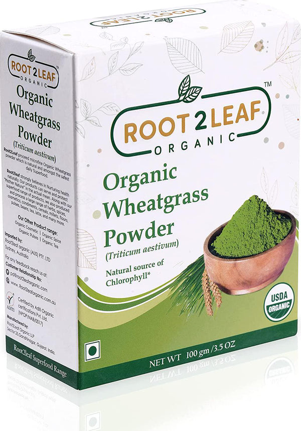 Root2Leaf Organic Wheat Grass Powder Rich in Vitamins, Support Immune System Superfood, High Minerals (100 Gms)