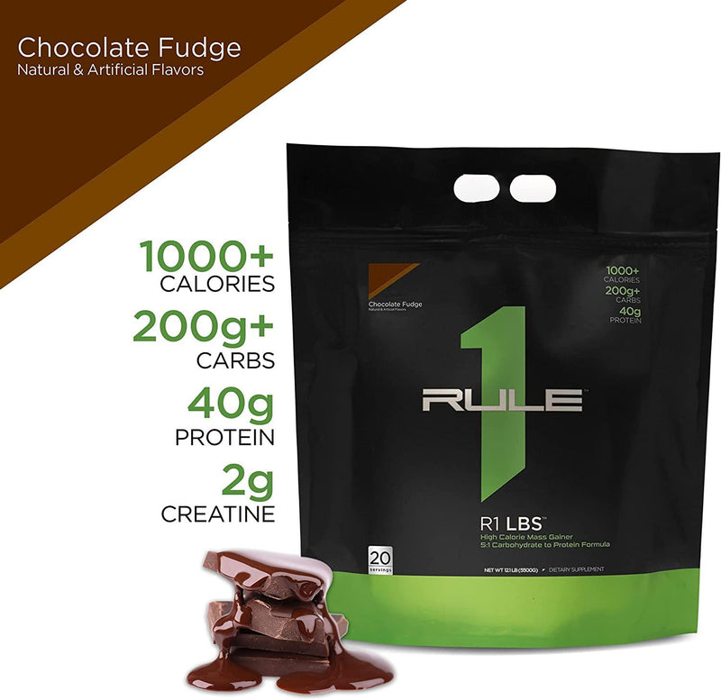 Rule1 R1 LBS High Calorie Mass Gainer 20 Servings, Chocolate Fudge,, Chocolate Fudge 4.5 kilograms