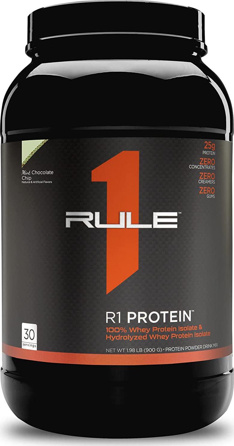 Rule One Proteins, R1 Protein - Mint Chocolate Chip, 25g Fast-Acting, Super-Pure 100% Isolate and Hydrolysate Protein Powder with 6g BCAAs for Muscle Growth and Recovery, 2lbs