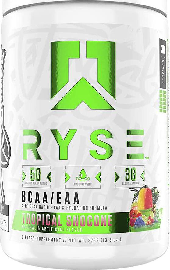Ryse BCAA + EAA | Ryse Up Supplements | Fuel Your Greatness | Hydration, Recovery, Branch Chain and Essential Amino Acids, 30 Servings (Tropical Snocone)