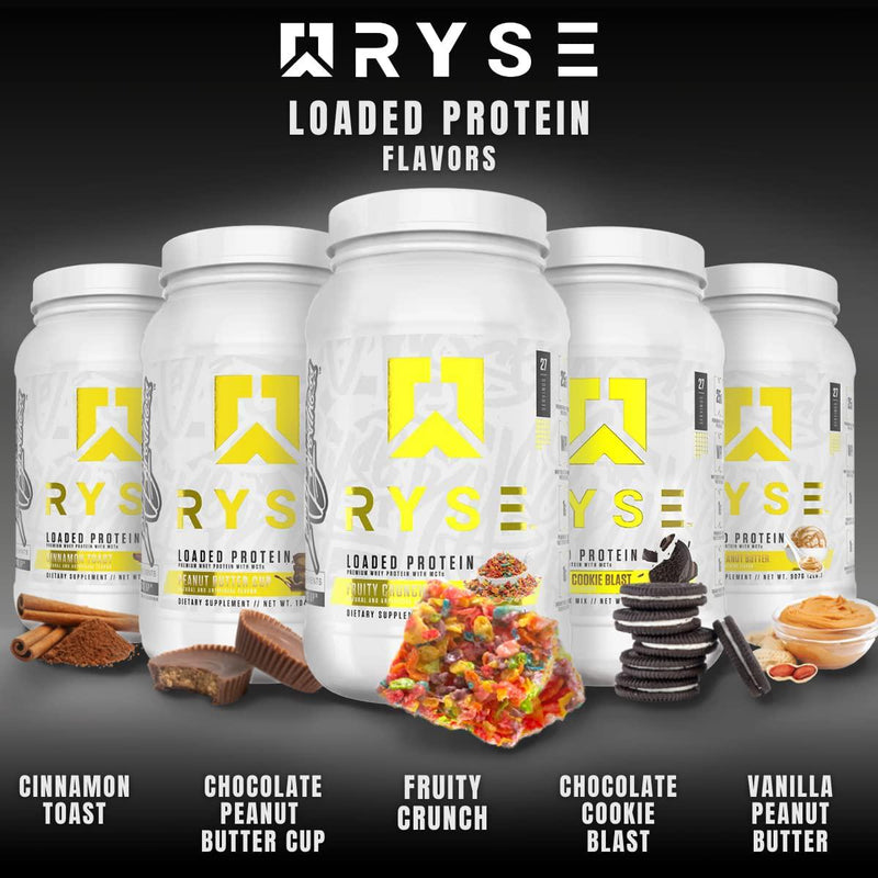 Ryse Core Series Loaded Protein | Build, Recover, Strength | 25g Whey Protein | Added Prebiotic Fiber and MCTs | Low Carbs and Low Sugar | 27 Servings (Cinnamon Toast)