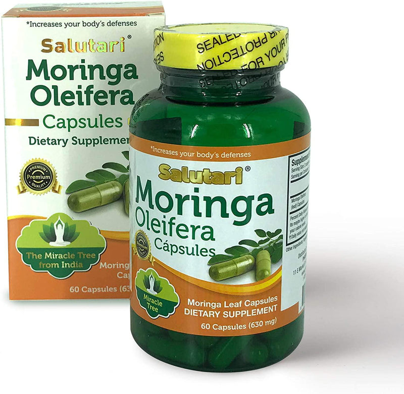 SALUTARI Moringa Capsules – 1260 mg Moringa Leaf Powder Capsules – Moringa Dietary Supplement Rich in Essential Amino Acids, Vitamins and Nutrients – Vegetarian Formula – 60 Capsules