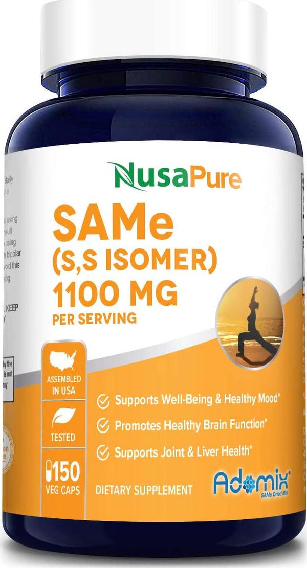 SAM-e 1100mg 150 Veggie Capsules (Non-GMO) - Same (S-Adenosyl Methionine) to Support Mood, Joint Health, and Brain Function - Extra Strength SAM e Pills - 275 mg per caps