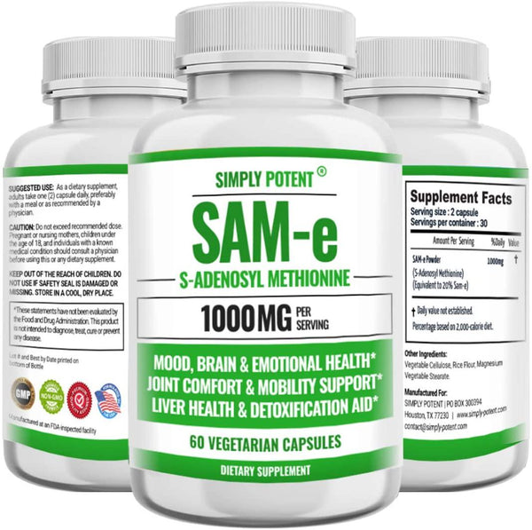 SAM-e 500mg 60 Capsules (S-Adenosyl Methionine) Vegan, Kosher, Non-GMO, Soy Free, Gluten Free - Supports Positive Mood, Joint Comfort and Mobility and Brain Function