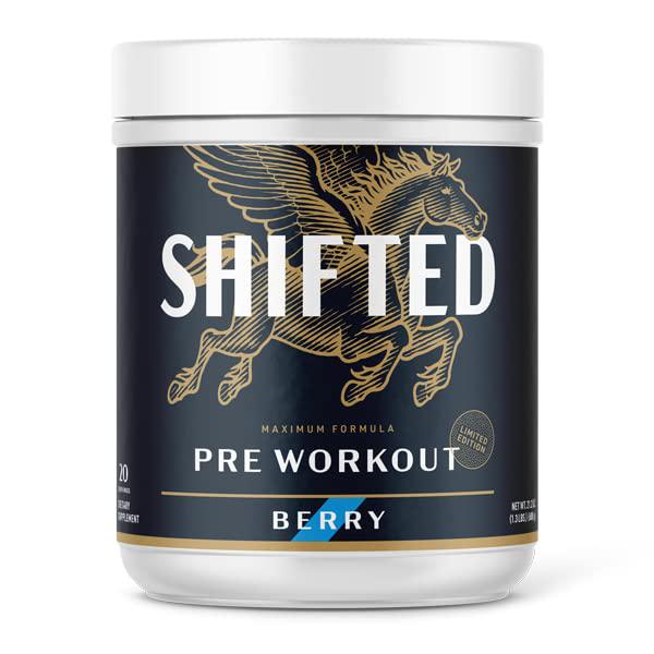 SHIFTED Maximum Pre Workout Powder - Caffeinated Powdered Drink Mix with Creatine, L-Citrulline, Taurine, and L-Tyrosine - All-in-One Energy Drink Mix for Muscle Growth, Endurance, and Focus - (Berry)