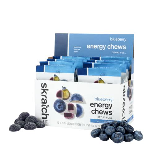 SKRATCH LABS Energy Chews Sport Fuel, Blueberry with Caffeine (10 pack) - Energy Chews for Exercise, Endurance and Performance - Gluten Free, Dairy Free, Vegan