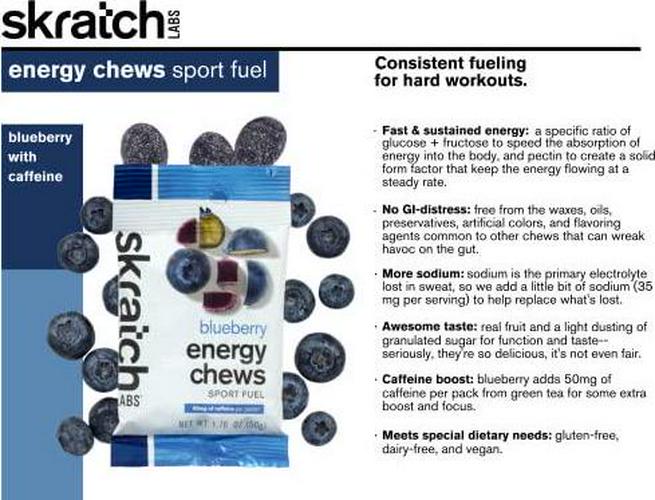 SKRATCH LABS Energy Chews Sport Fuel, Blueberry with Caffeine (10 pack) - Energy Chews for Exercise, Endurance and Performance - Gluten Free, Dairy Free, Vegan