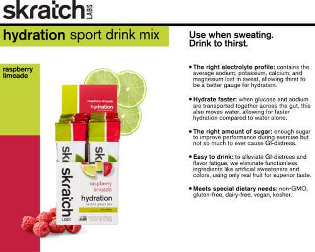 SKRATCH LABS Hydration Packets- Hydration Sport Drink Mix, Raspberry Limeade with Caffeine (20ct)- Electrolyte Powder Developed for Athletes and Sports Performance, Gluten Free, Vegan, Kosher