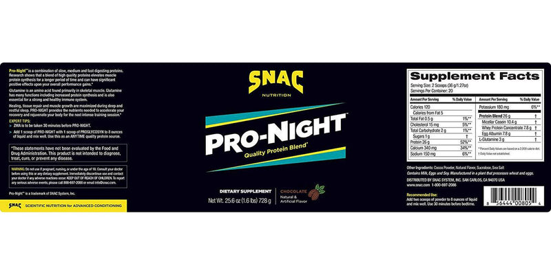 SNAC Pro-Night Quality Protein Blend for Nighttime Muscle Recovery, Chocolate