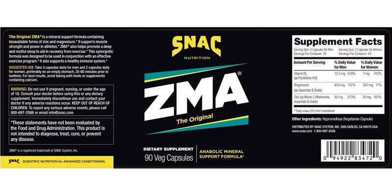 SNAC ZMA The Original Recovery and Sleep Supplement that Supports a Healthy Immune System, 180 Capsules (2 Pack of 90 Count)