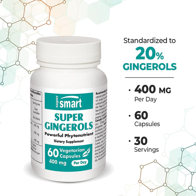 SUPERSMART - Super Gingerols 200 mg - Ginger Root Extract Standardised to 20% Gingerols - Digestive Support and Anti Inflammatory Properties | Non-GMO - 60 Vegetarian Capsules