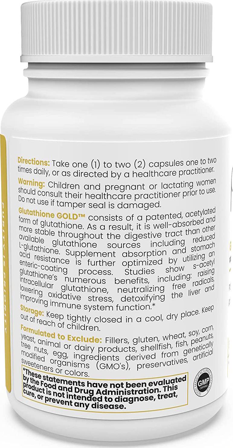 S-Acetyl Glutathione Gold - 60 DRcaps Acid-Resistant (New Smaller Size) | 100mg Per Capsule | Patented Acetylated Form of Glutathione (EmothionÂ ) | Zero Fillers / Flow Agents | Pharmaceutical Grade