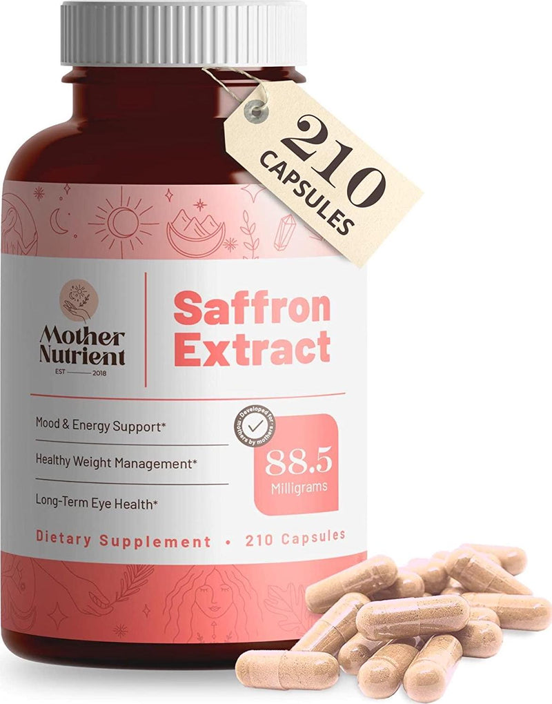 Saffron Extract Supplements by Mother Nutrient Saffron Supplement Capsules for Women and Men 88.5 mg of Saffron Extract (Crocus Sativus) Non-GMO 7 Month Supply (210 Capsules)