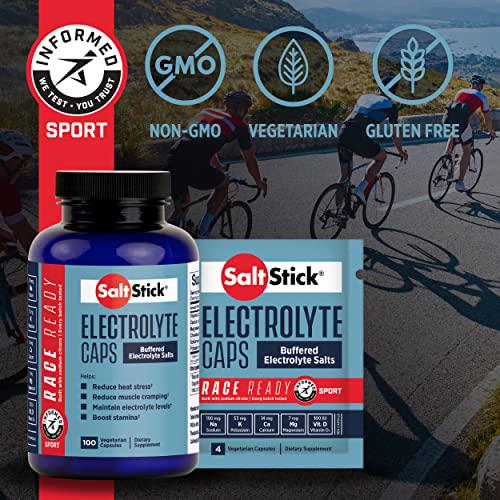 SaltStick Race Ready Caps, Informed Sport Certified Electrolyte Replacement Capsules with Sodium Citrate to Reduce Heat Stress, Muscle Cramping and Maintain Electrolyte Levels, 100 Count