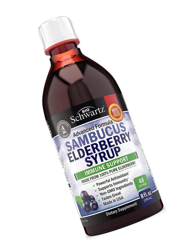 Sambucus Black Elderberry Syrup - Powerful Antioxidant for Daily Immune Support - 100% Pure Advanced Formula - Non-GMO and Vegan - Great Tasting - for Kids and Adults - 8 Ounce Bottle
