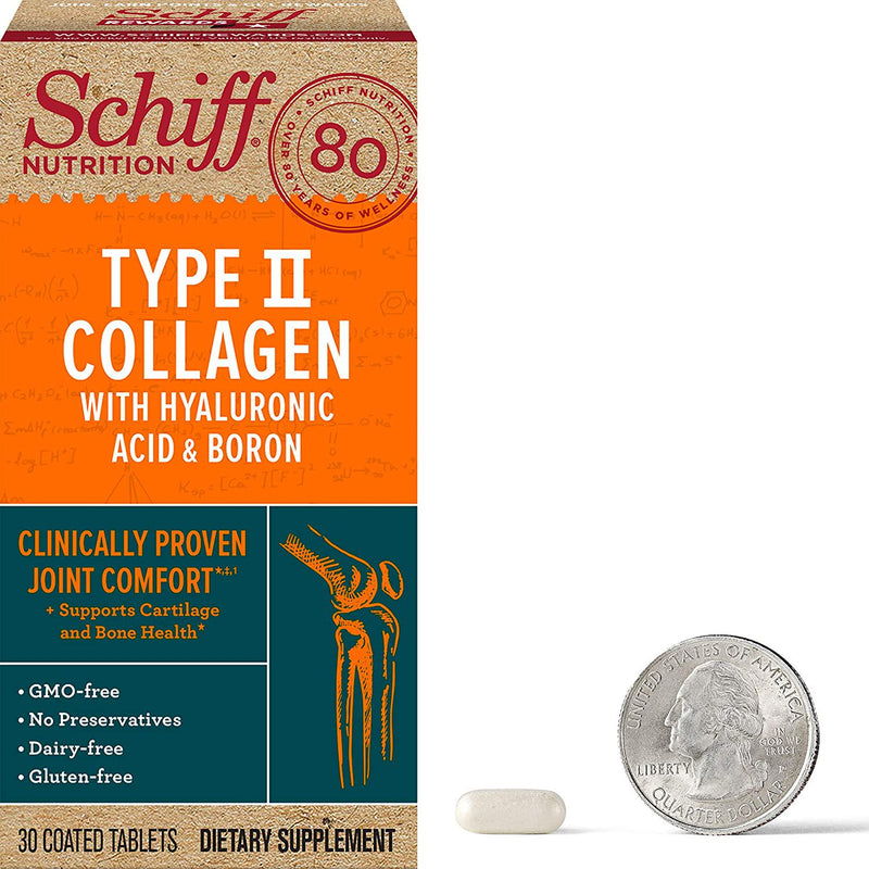 Schiff Type Ii Collagen, Hyaluronic Acid and Boron Tablets, (30Count In A Bottle), Clinically Proven, 30Count