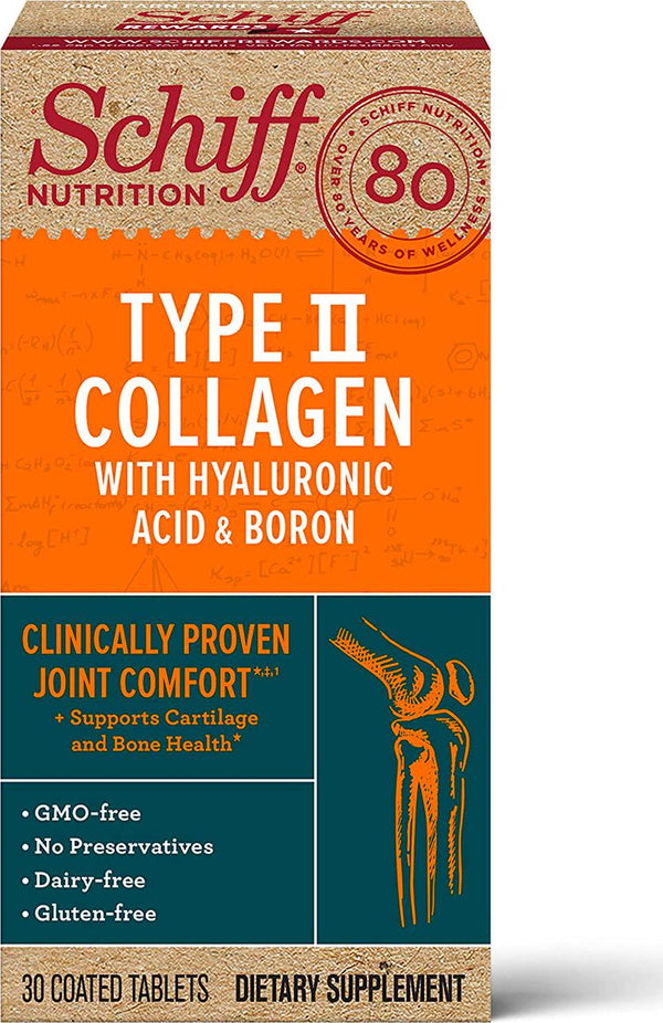 Schiff Type Ii Collagen, Hyaluronic Acid and Boron Tablets, (30Count In A Bottle), Clinically Proven, 30Count