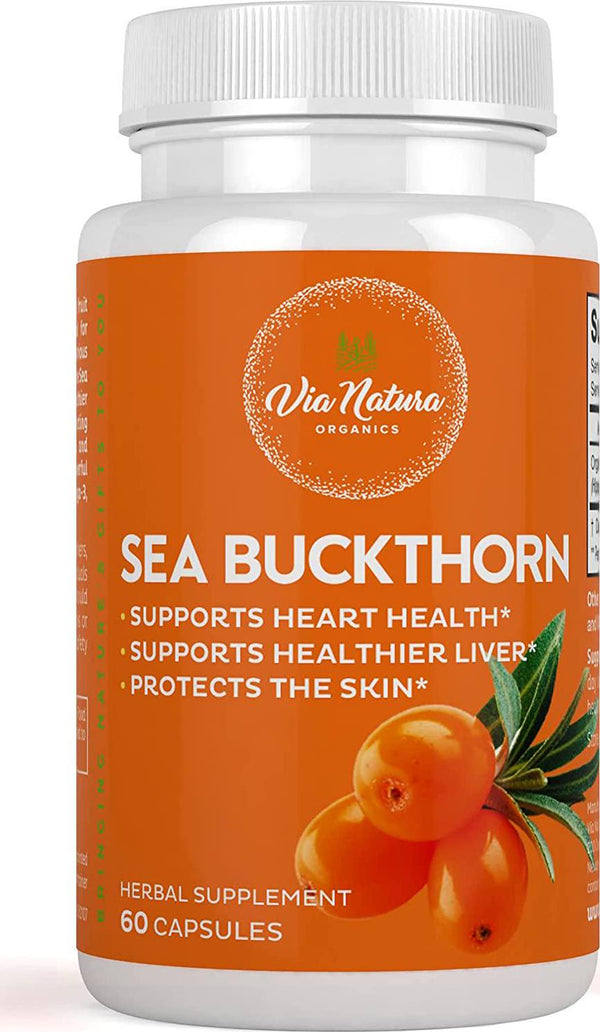 Sea Buckthorn Capsules 1000mg | Organic Herbal Supplement | Natural Source of Omega 3, Omega 6, Omega 7 and Omega 9 | 60 Capsules by Via Natura Organics